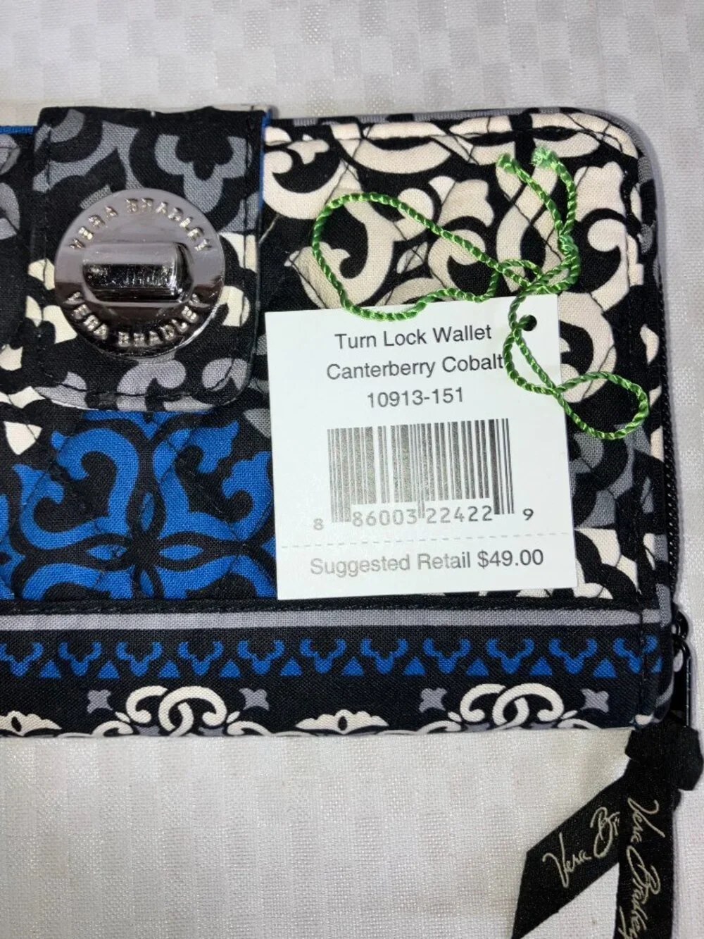 NWT Vera Bradley Turn Lock Wallet Women's One Size Canterbury Cobalt